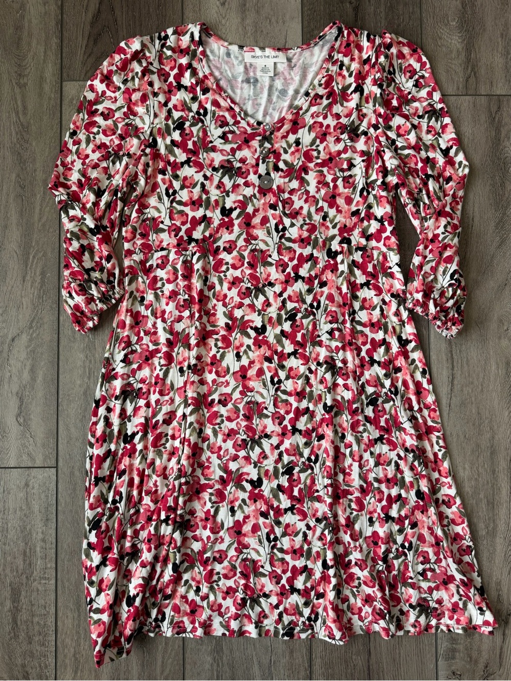 Skye's the Limit Pink & Green Floral V-Neck Dress (S)